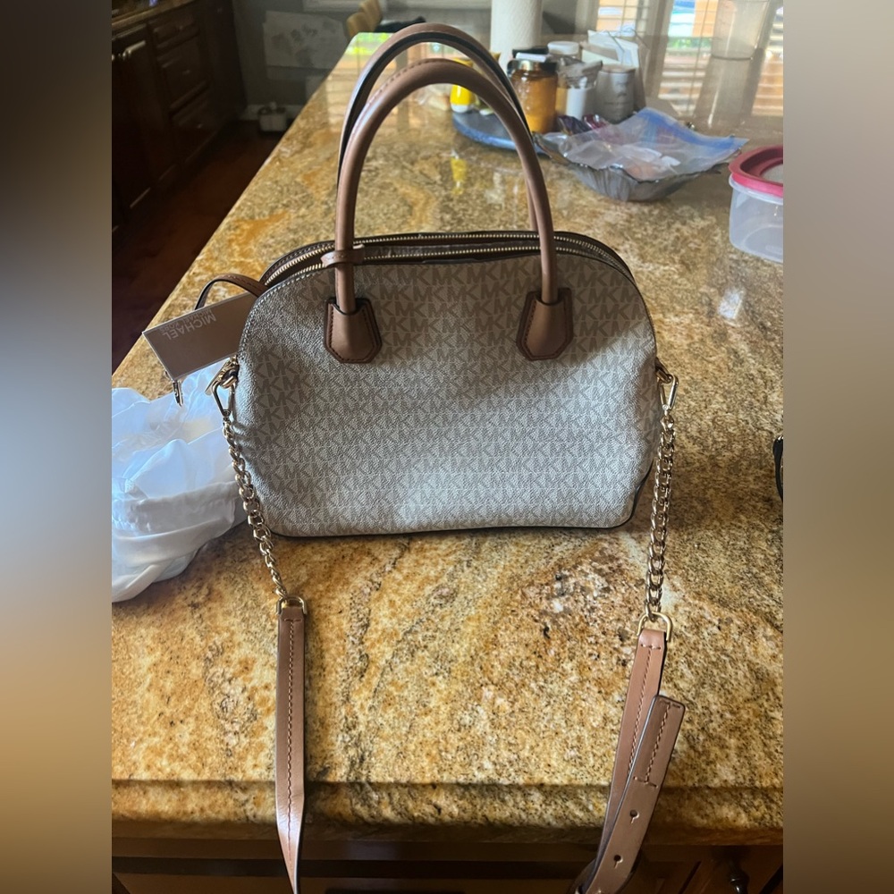 MICHAEL Michael Kors Mercer Large Leather Dome Satchel signature NWT